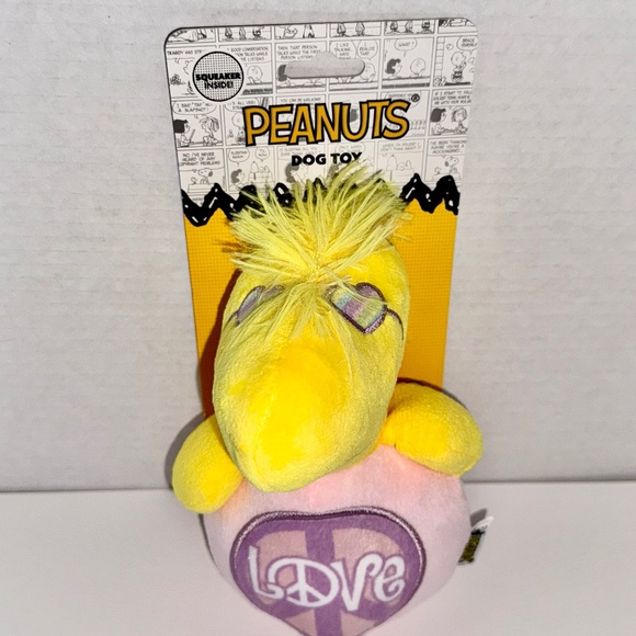 Peanuts Woodstock Plush Dog Toy, retro pastel LOVE emblem + squeaker (NWT) - Picture 1 of 9